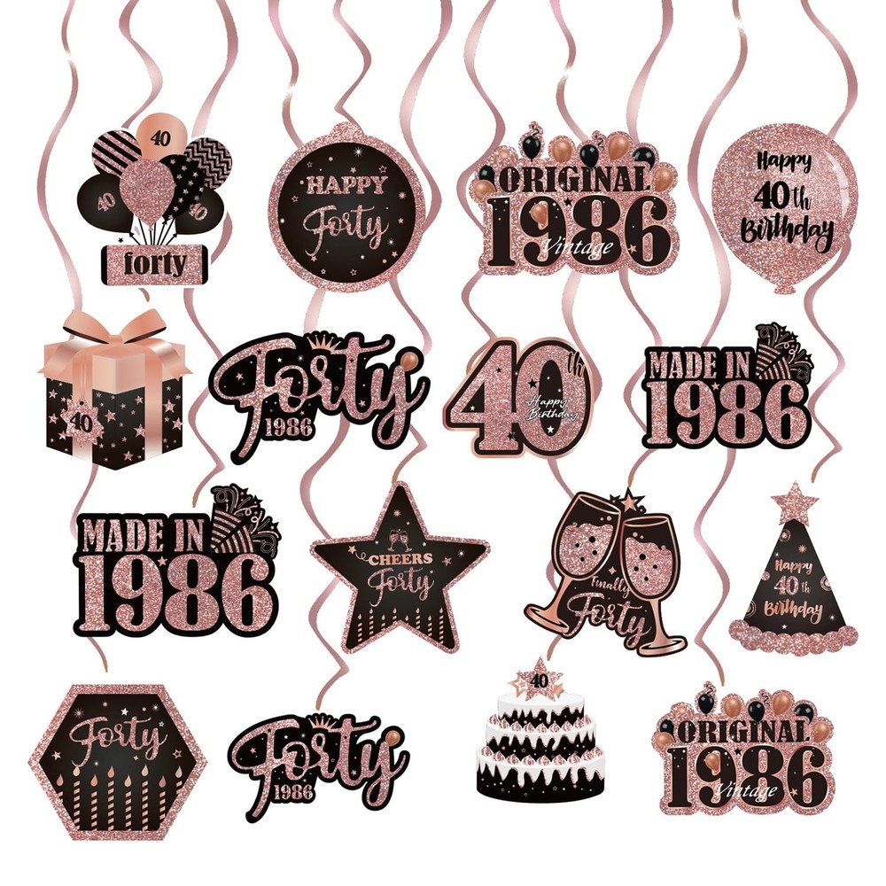 16pcs 40th Birthday Party Decorations, Rose Gold Hanging Swirls Set, Vintage …