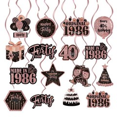 16pcs 40th Birthday Party Decorations, Rose Gold Hanging Swirls Set, Vintage …