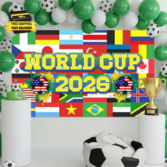 World Cup Backdrop 2026 43X71 Inches Soccer World Tournament Cup Party Decoratio