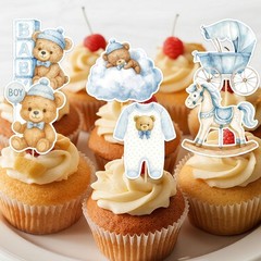 36pcs Baby Boy Bear Cupcake Toppers, Blue Baby Boy Shower Cupcake Decorations…