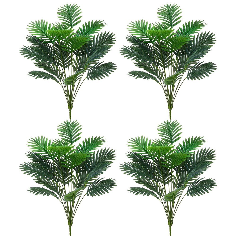 Ovveroche 18 Leaf Large Areca Palm Artificial Plant 4 Packs UV Green
