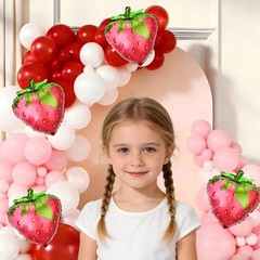 Strawberry Balloon Garland Arch Kit, 143pcs Red Pink and White Balloons with …
