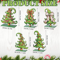 5 Pcs Whimsical Christmas Table Decorations Wooden Lime Green Christmas Tree Tab