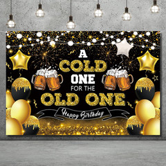 Beer Party Decorations,Black and Gold Happy Birthday Backdrop for Men a Cold One