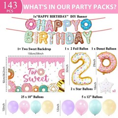 143Pcs Sweet Birthday Party Decorations Girls Donut tableware Set Sweet Donut…