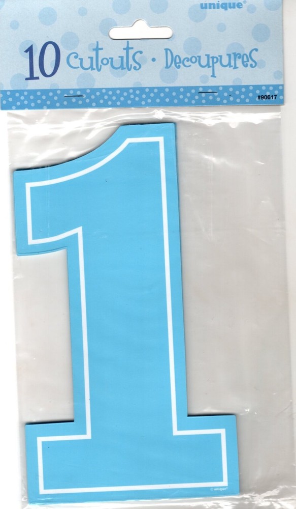 Blue Happy First 1st Birthday Boy 7″ Decorations Package of 10 Cutouts Number 1