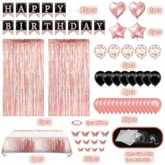 Birthday Party Decorations for Women, Rose Gold Black Happy Birthday Banner T…