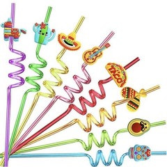 24 – Fiesta Party Hard Plastic Straw Set – Cinco de Mayo/Fiesta Theme Party