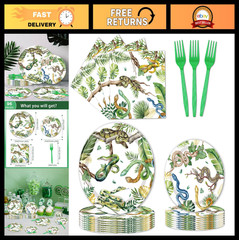 96 PCS Reptile Snake Birthday Party Supplies – Plates & Napkins for 24 Guests, J