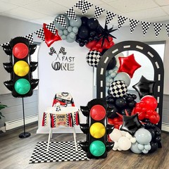 Race Car Party Decorations Set – Includes Traffic Light Balloons, Checkered B…