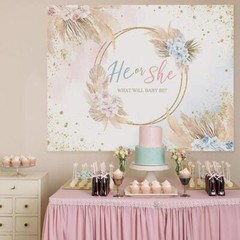 Boho Gender Reveal Backdrop He or She Boho Flowers Baby Shower 7x5ft