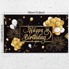 Happy Birthday Backdrop Banner Party Sign Poster Decorations Large Black Gold