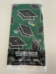 GRADUATION Party School Spirit Green Plastic Border Print Tablecloth 54″x102″