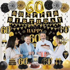 42PCS 60Th Birthday Decoration Kit for Men Women, Black Gold Happy 60Th Bday Ban
