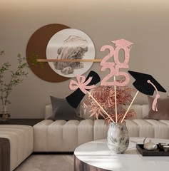 Graduation Centerpiece Sticks Class of 2025 Rose Gold Black Table Decor 12 PCS