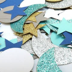 410 PCS Glitter Star and Moon Confetti Navy Blue White Gold Table Scatter