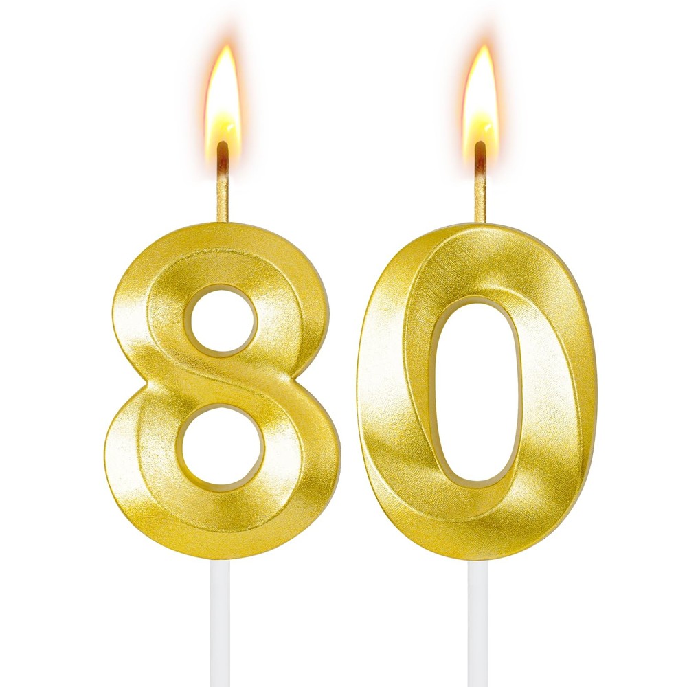 80th Birthday Candles for Cake,Birthday Decorations Him Medium, Gold