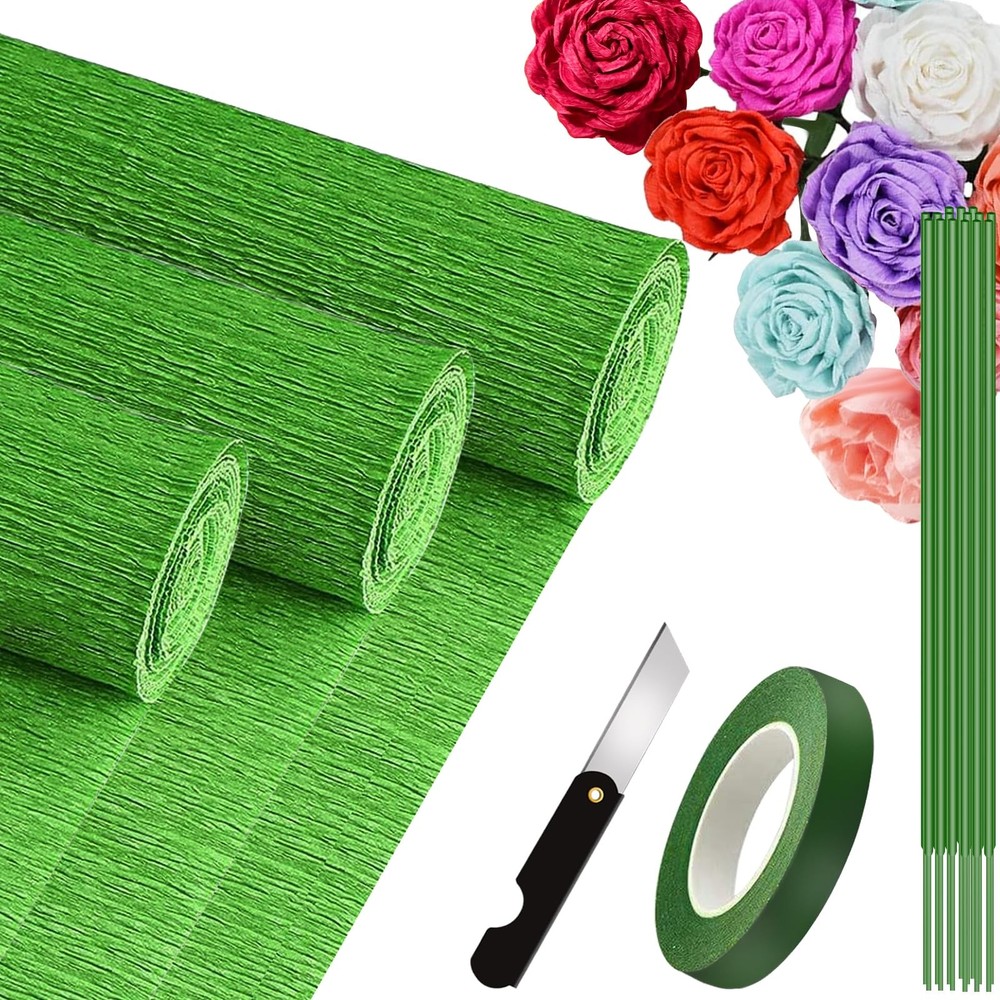 3 PCS 9.8 Inch x 8.2 FT Crepe Paper Roll Grass Green Heavy DIY Craft Decor