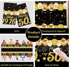 2Pcs 50Th Birthday Tablecloth, Black Gold 50Th Birthday Decorations for Men Wome