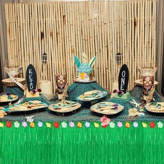 4 Pack Luau Grass Table Skirt Natural 9 Feet x 29.5 Inch Hawaiian Table Skirt