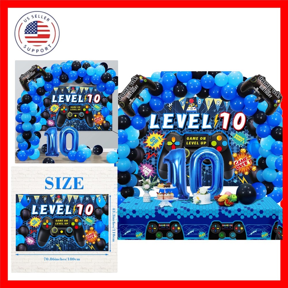90PCS 10th Birthday Video Game Party Decorations for Boys – Blue 10th Video G…