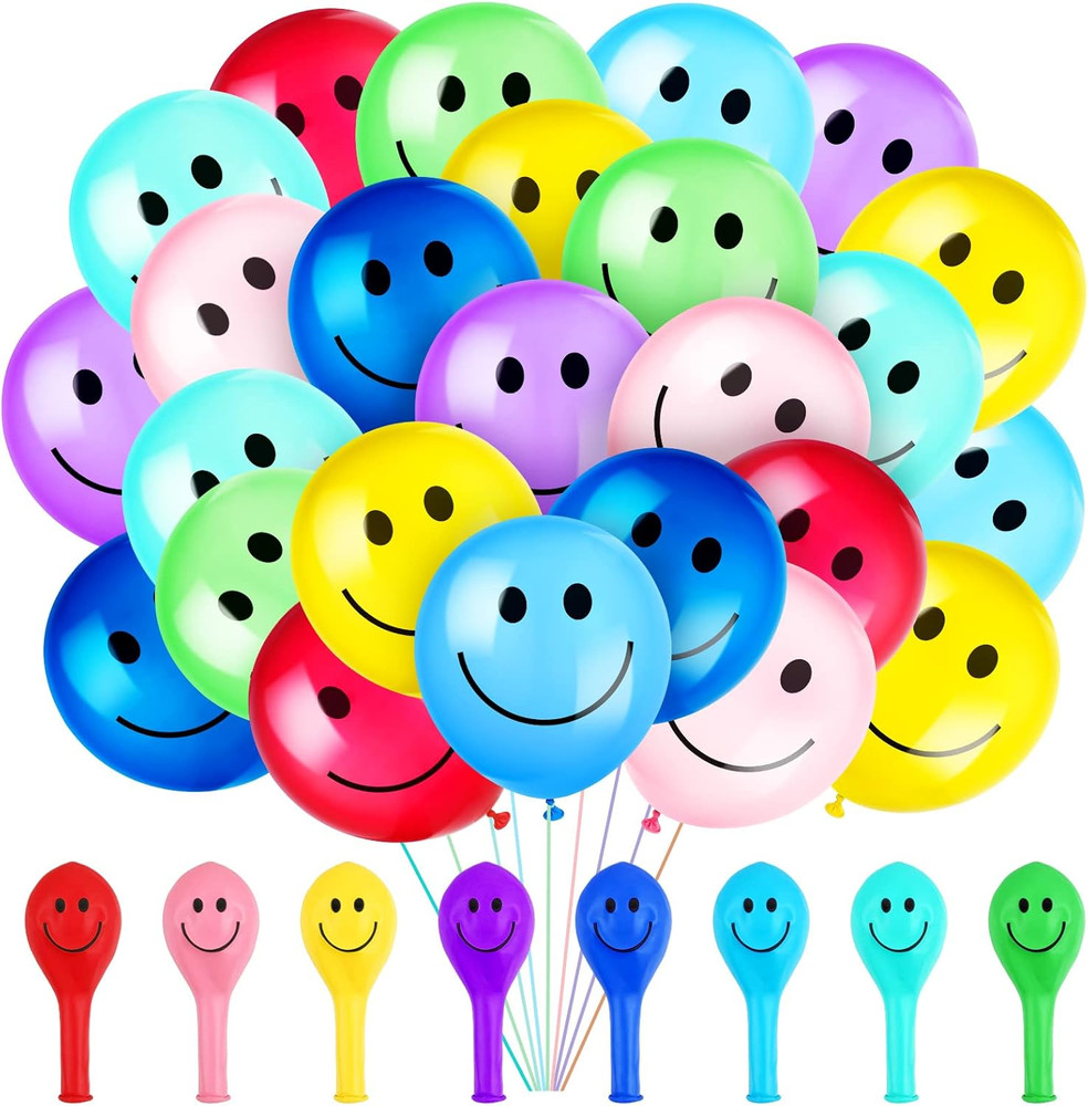 100 Pcs Happy Smile Balloons for Birthday Party 12» Latex Smile Face Colorful N