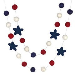 Fourth of July Garland- 6 ft String with 25 Adjustable Shapes, 1″ Felt Balls,…