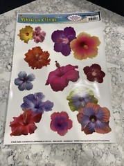 SET OF 5 Hibiscus Window Clings 12″ x 17″ Tropical Luau Party~Summer~ Classroom