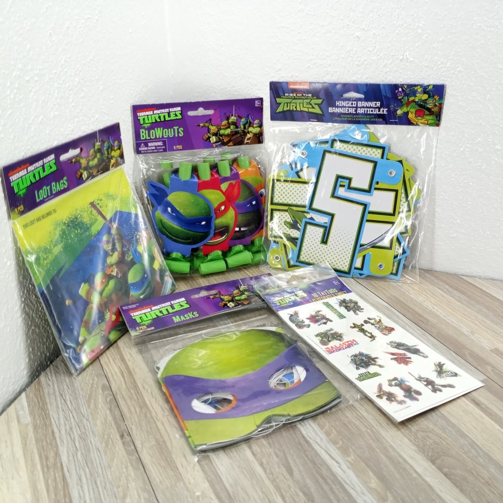 TMNT Ninja Turtles Nickelodeon Part Supplies Lot – Banner Blowouts Masks Etc