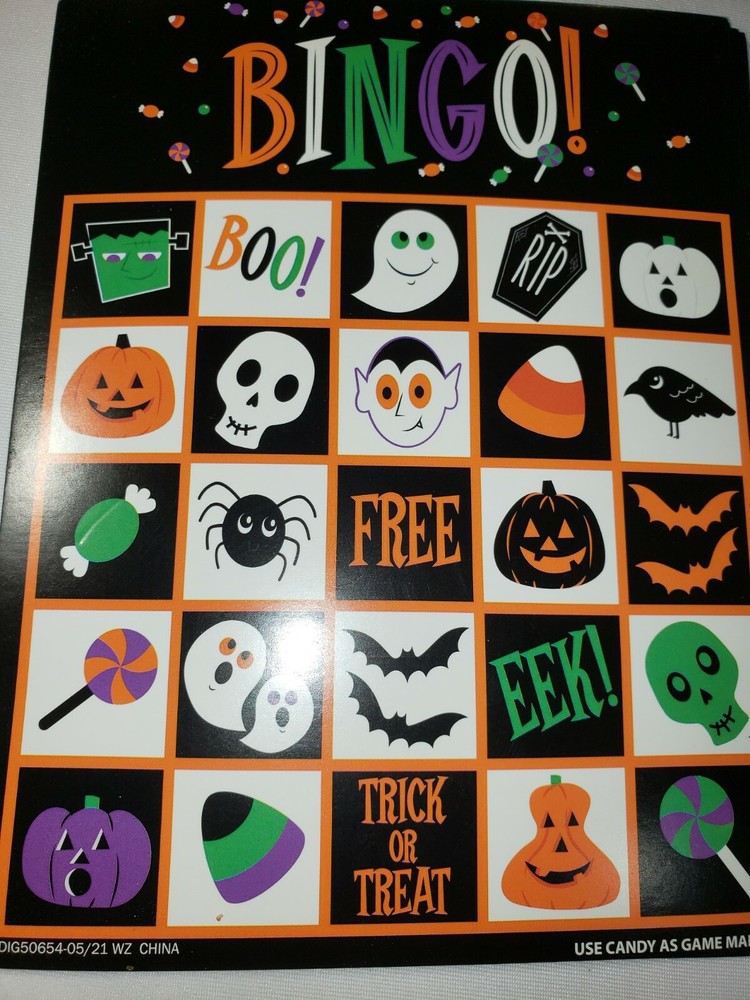 Halloween Bingo Party Kit Cards Candy Bags & Wrappers, Invitations