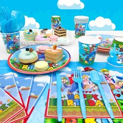 Super Mario Party Decoration Balloons Banner Tableware Tablecloth Plates Set Cup