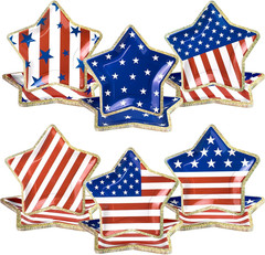 72PCS 4Th of July Party Decorations Supplies, 8.3 Inch Patriotic Star Shaped Pap