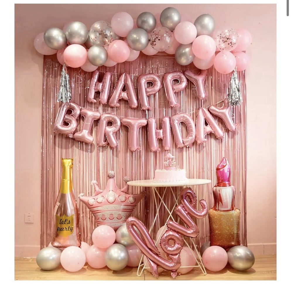 Happy Birthday Decorations Lipstick Balloons Wine Let’s Party Birthday