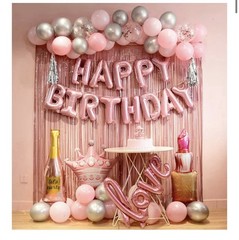 Happy Birthday Decorations Lipstick Balloons Wine Let’s Party Birthday