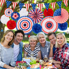 29PCS Patriotic Party Decorations Set Paper Fans Banner Swirls Pom Poms Stars