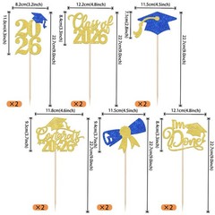 12 PCS 2026 Graduation Done Centerpiece Sticks Cap Table Flower Blue Gold