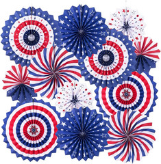 Patriotic Hanging Paper Fans – Red, White, and Blue Decorations Set of 12