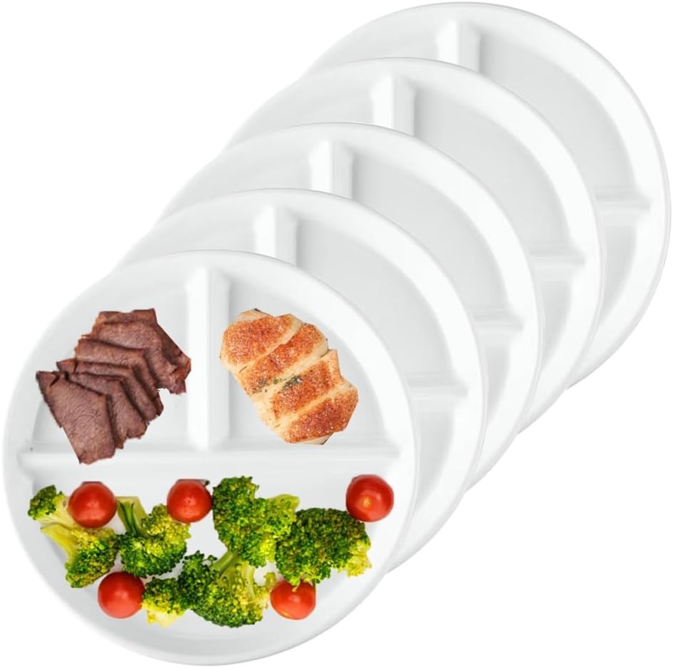 (5 Pack) Portion Control Plate for Balanced Eating, 9inch, White – 5PACK-9IN