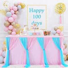 6ft Pink and Blue Table Skirt for Gender Reveal Tulle Tutu Table Cloths Cover…