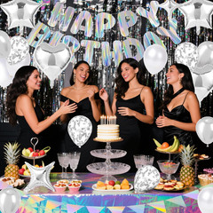 Silver Happy Birthday Decorations Kit, Iridescent Happy Birthday Banner and Penn