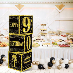 Eiurteao 3Pcs 90Th Birthday Decorations Boxes for Men Women, Black Gold Happy 90