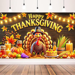 Thanksgiving Turkey Pumpkin Banner 71×43″ Outdoor Decor Photo Booth Backdrop