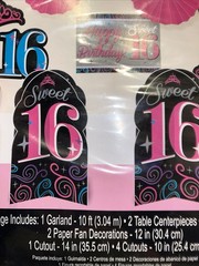 16th Birthday Room Decorating Kit 10 Pieces Party Supply