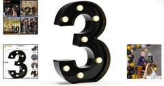 Freestanding Black Number 3 LED Light for Birthdays, Weddings & Home Decor
