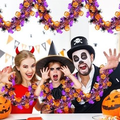 50 FT Halloween Tinsel Garland – Orange Pumpkin, Black Spider, Purple Bat Decor
