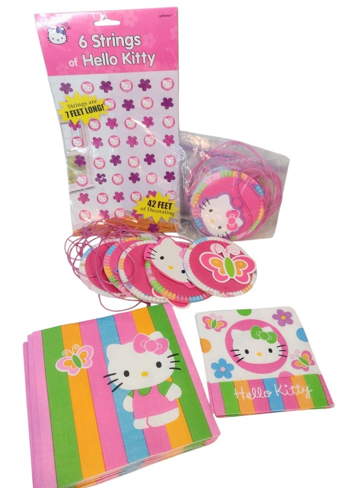 Sanrio Hello Kitty 2007 Birthday Party Y2K Hanging Decorations Napkins Butterfly