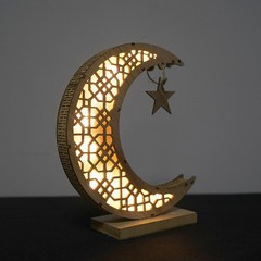 Ramadan Eid Mubarak Moon Castle LED Light Wooden Muslim Islamic Party Decoration