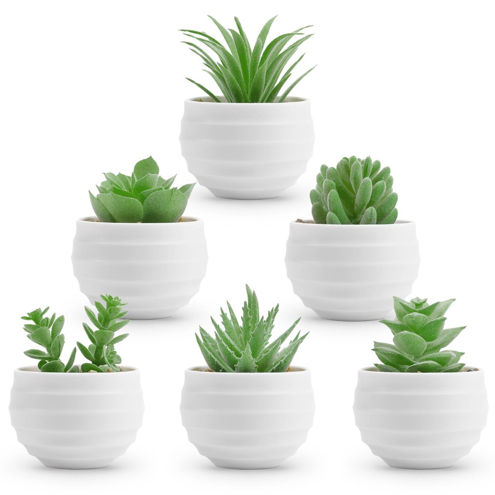 Der Rose 6 Pack Fake Plants Small Realistic Succulents 3.14″H × 2.3″W, Green
