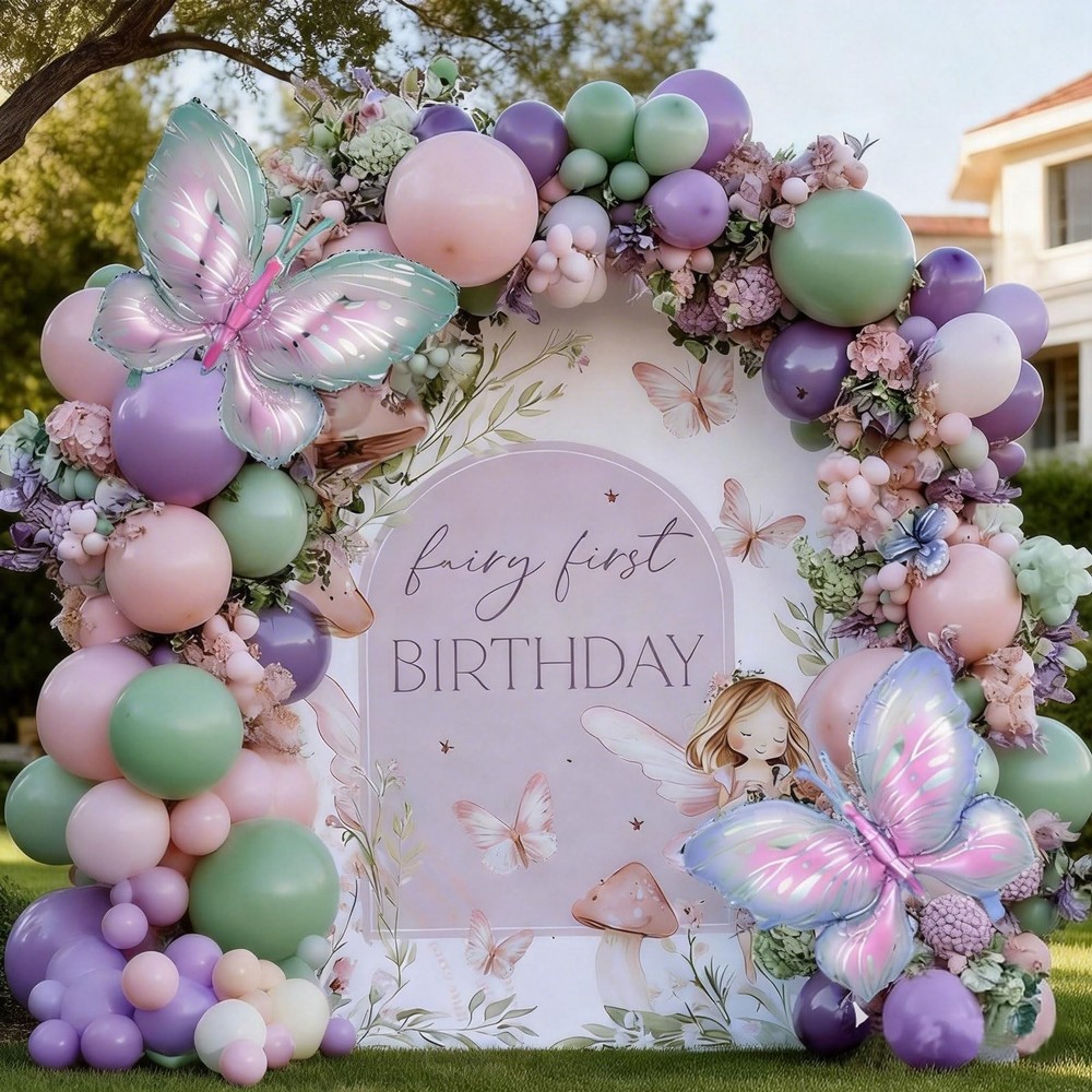 Fairy Wonderland Balloon Arch Garland Kit, Pink Purple Green with 3D Butterfl…