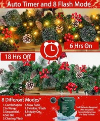 9 Ft Prelit Christmas Garland with Lights 8 Modes Timer 270 Branchs Cedar Snowy